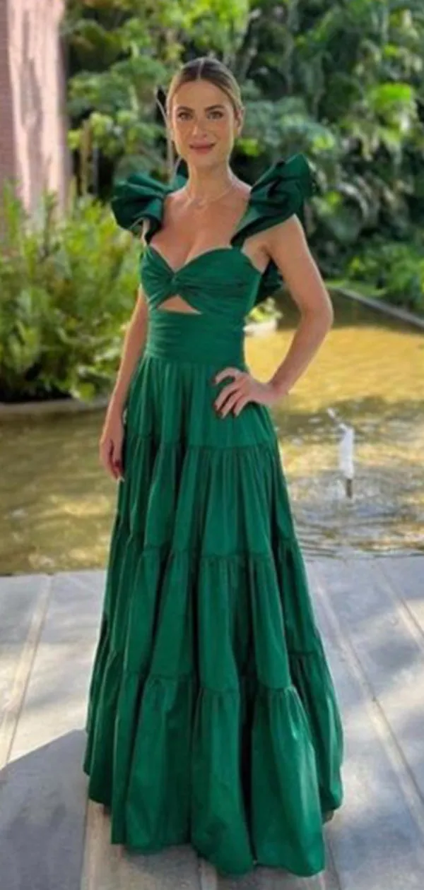 Soft Spaghetti Strap Sleeveless A-line Satin Evening Prom Dresses Online, OLP851