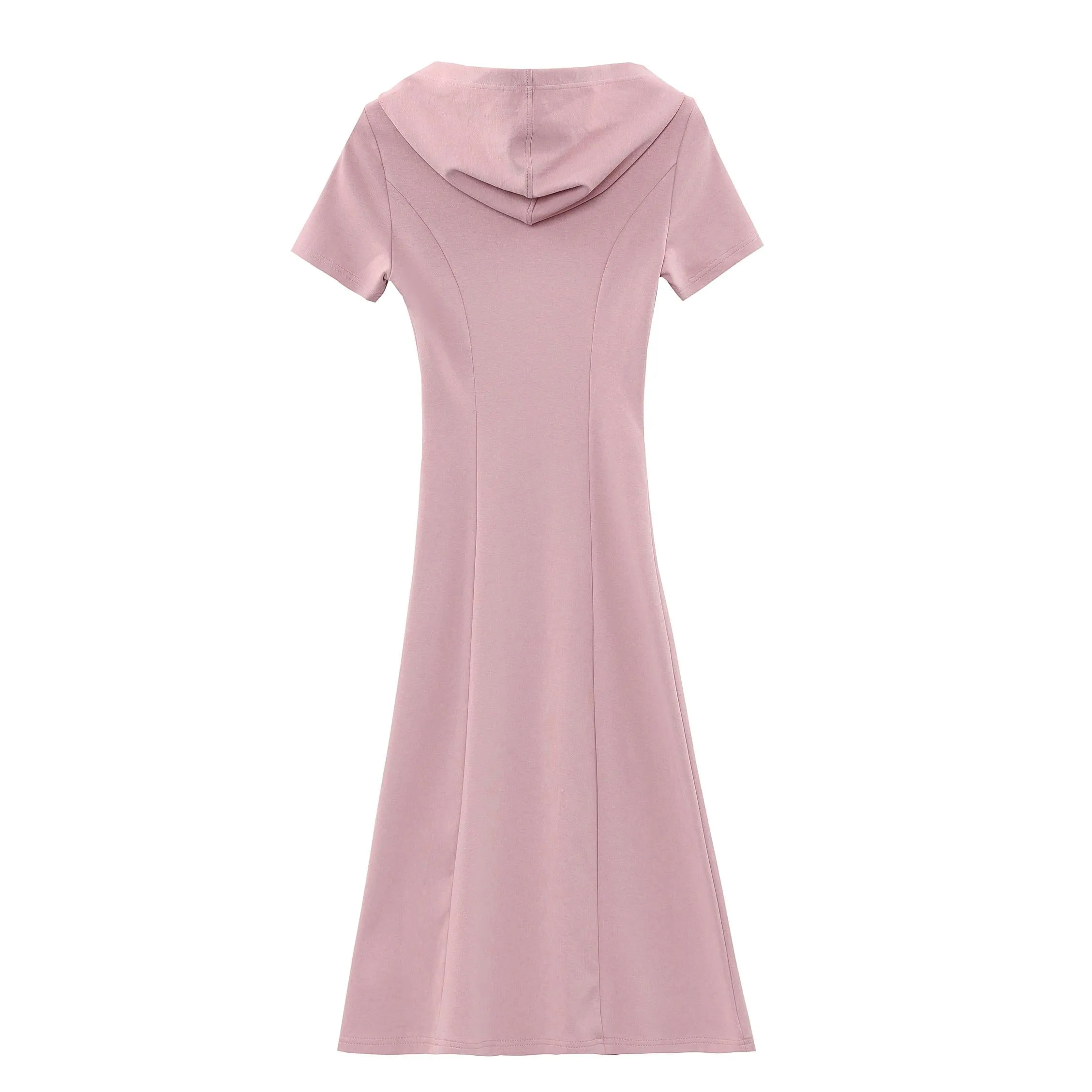 Solid Mid Pleated Dress with Hood for a Relaxed Women's Style