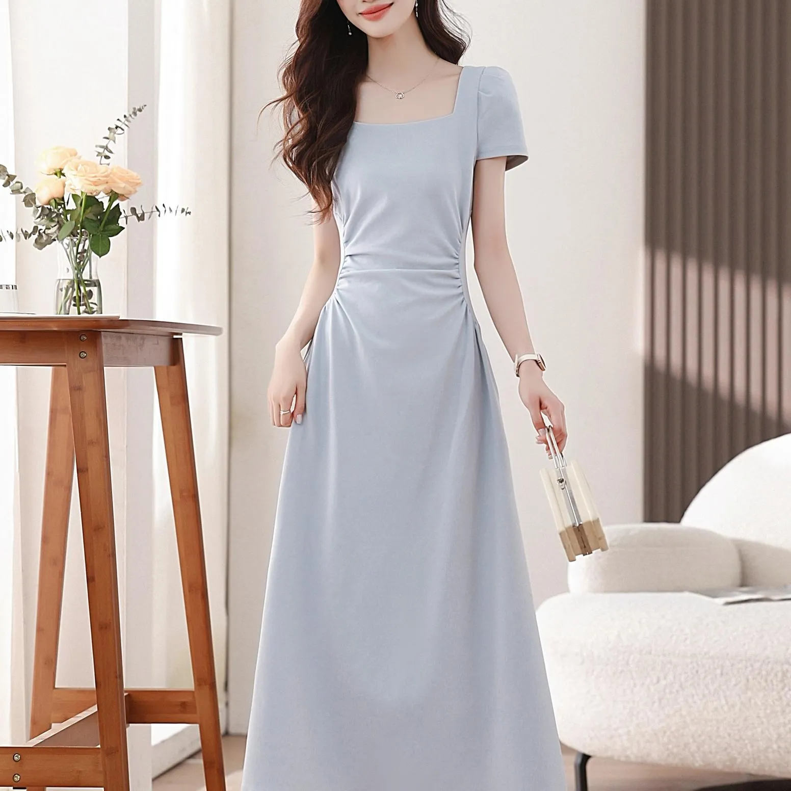 Solid Shirred Maxi Dress Perfect for a Stylish Vacation