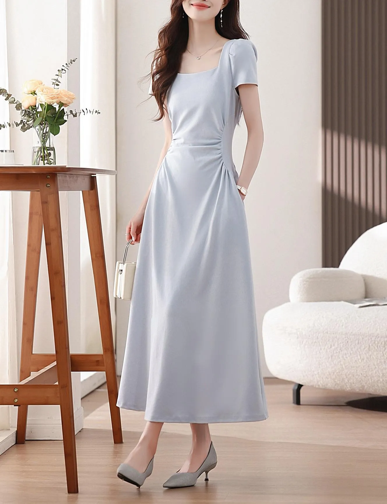 Solid Shirred Maxi Dress Perfect for a Stylish Vacation