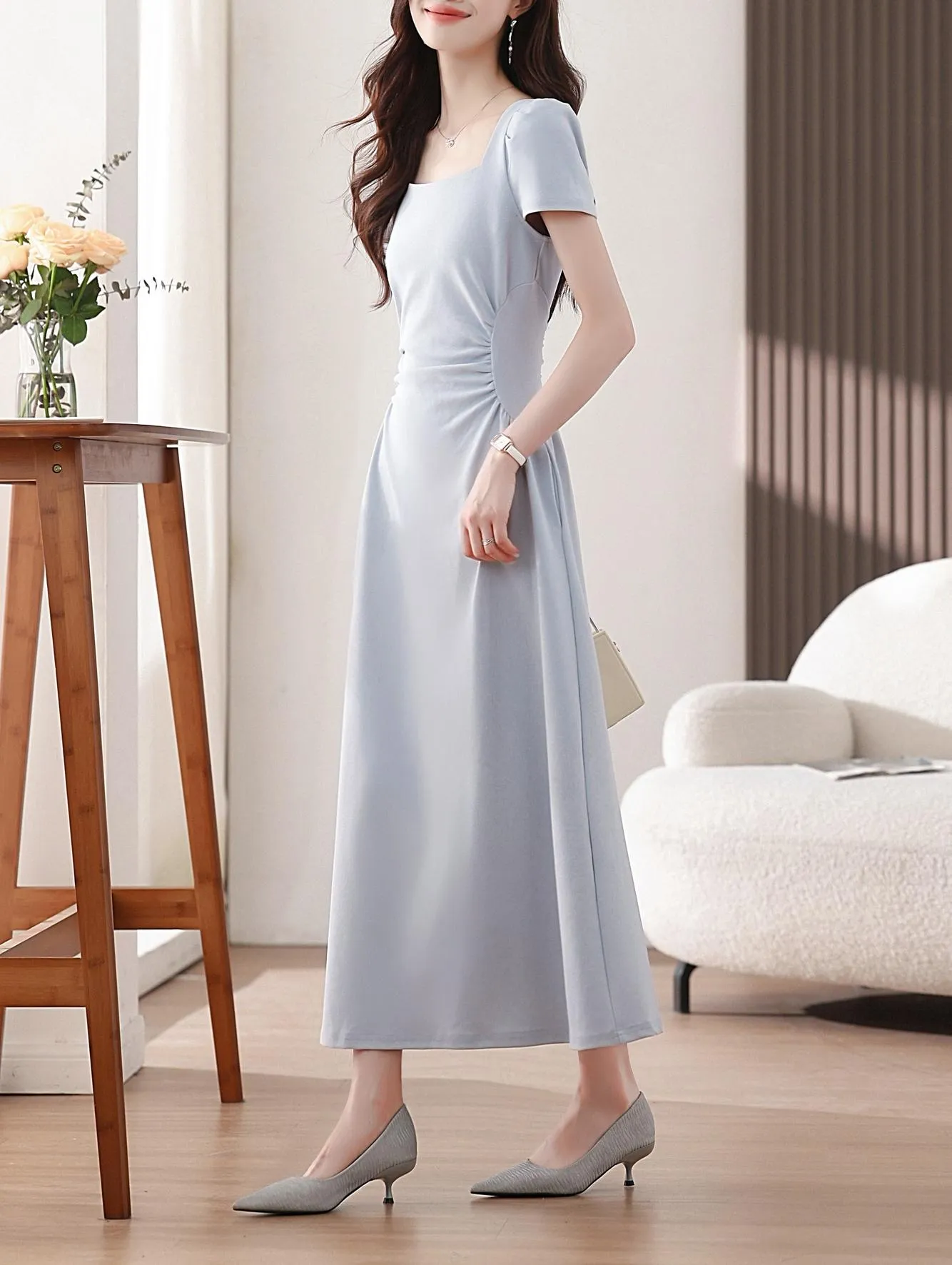 Solid Shirred Maxi Dress Perfect for a Stylish Vacation