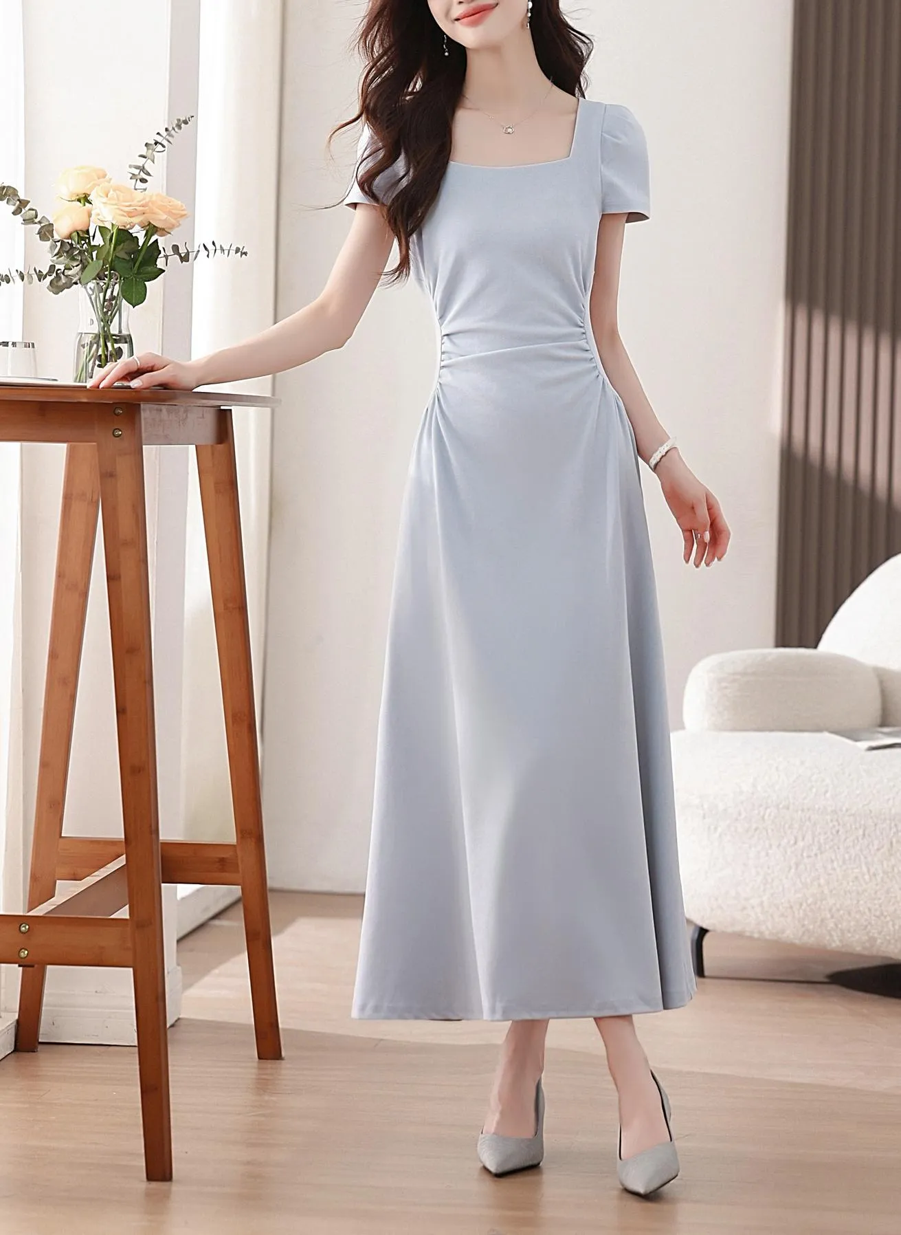 Solid Shirred Maxi Dress Perfect for a Stylish Vacation