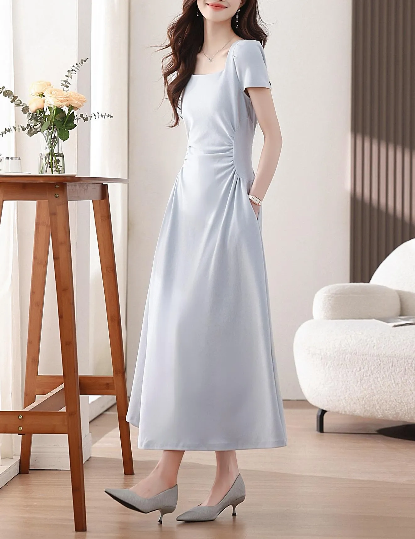 Solid Shirred Maxi Dress Perfect for a Stylish Vacation