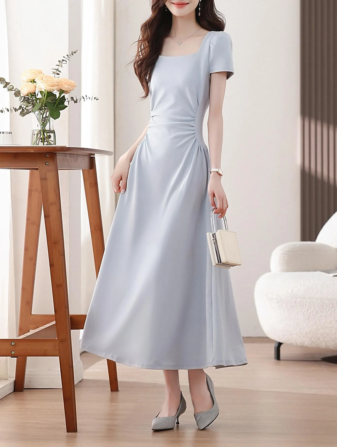 Solid Shirred Maxi Dress Perfect for a Stylish Vacation