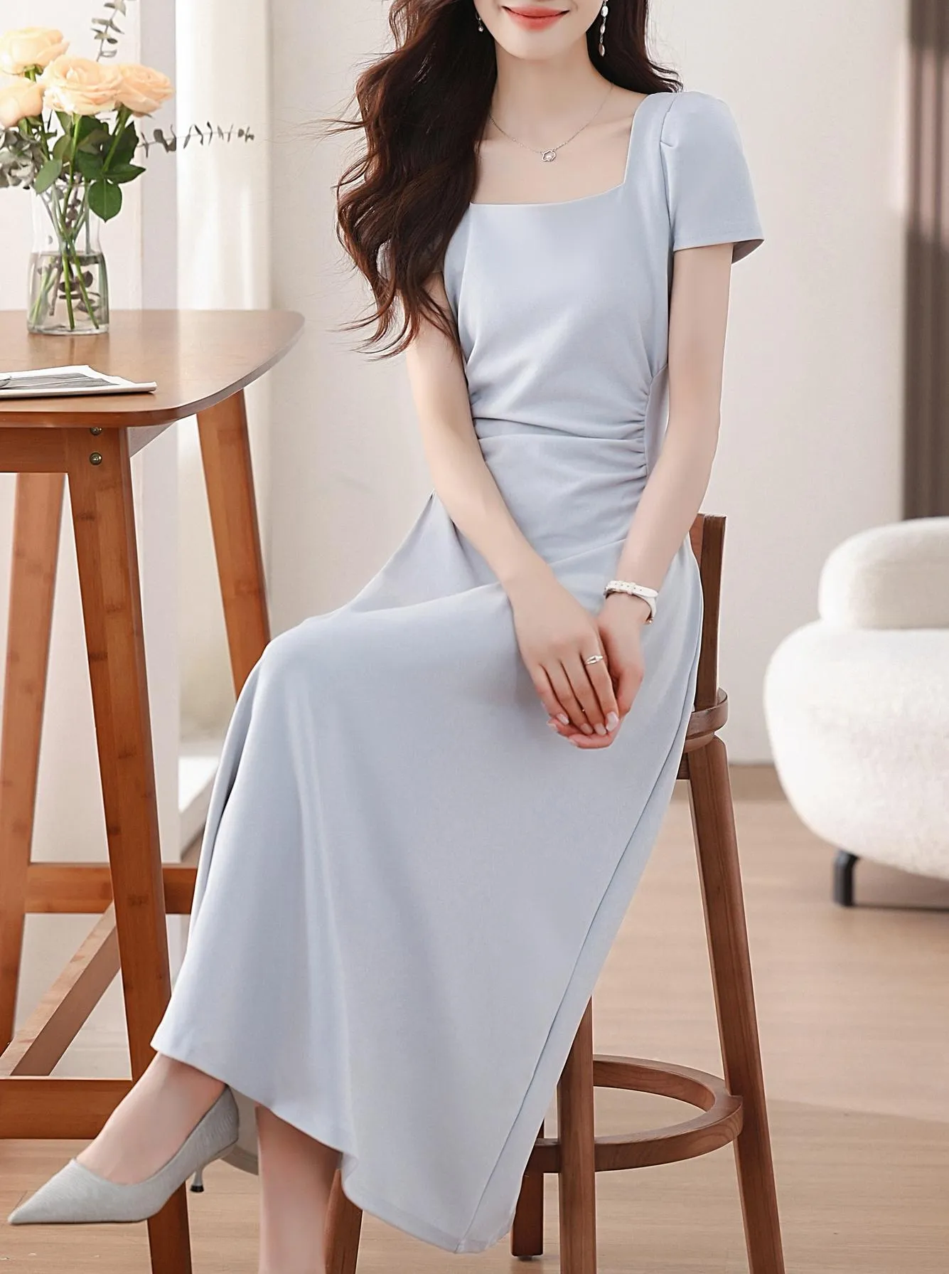 Solid Shirred Maxi Dress Perfect for a Stylish Vacation