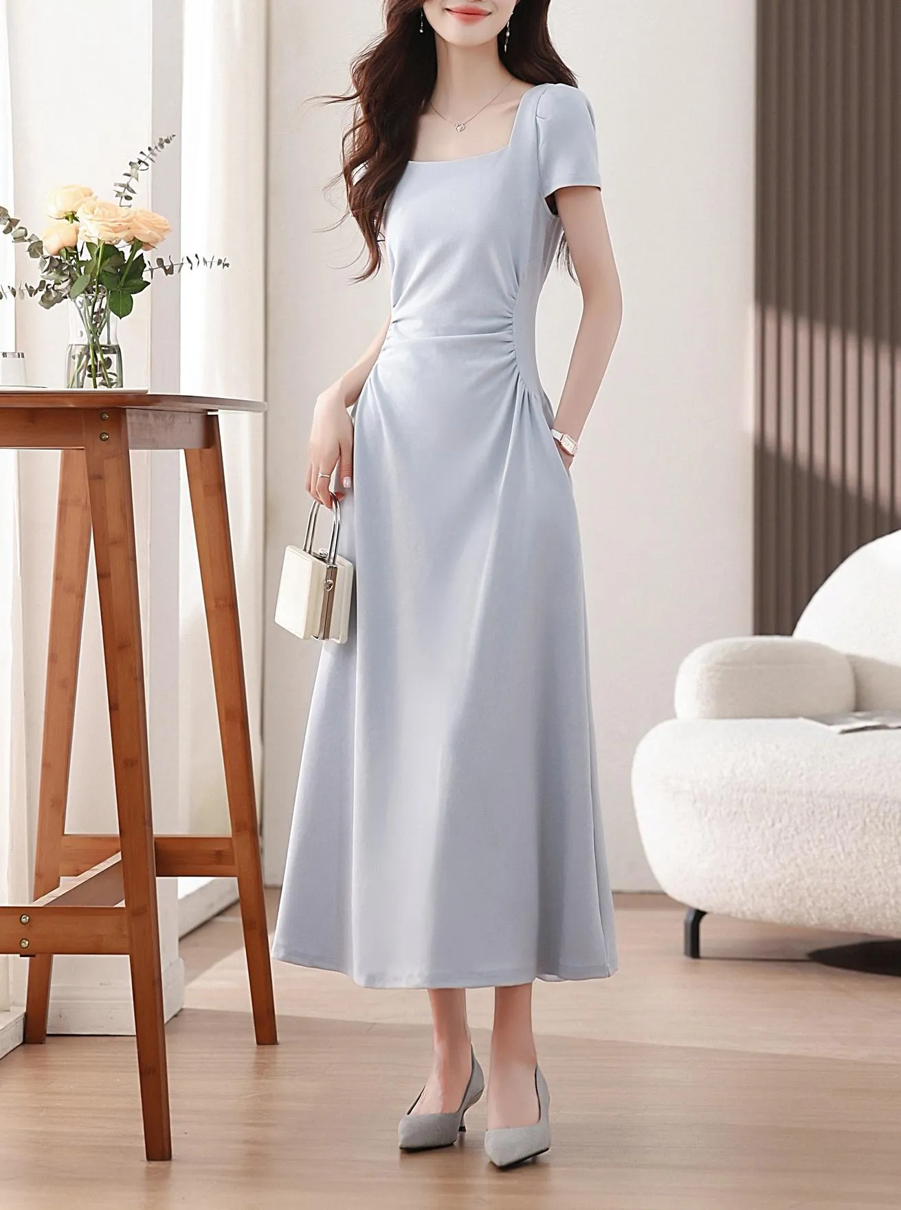 Solid Shirred Maxi Dress Perfect for a Stylish Vacation