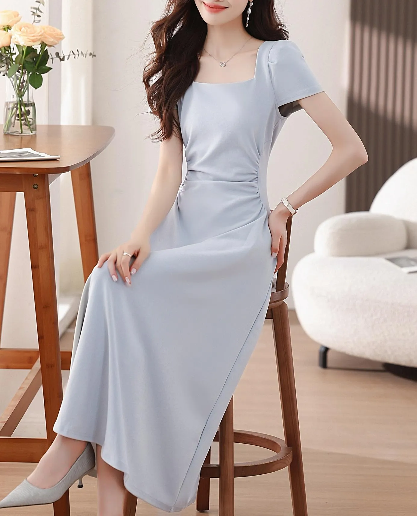 Solid Shirred Maxi Dress Perfect for a Stylish Vacation
