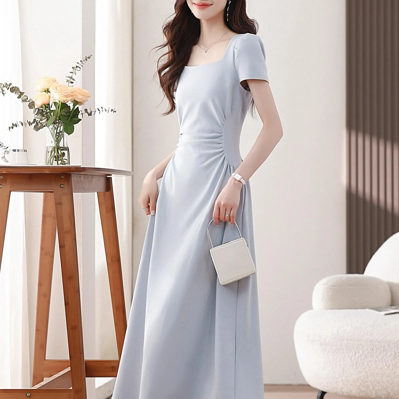Solid Shirred Maxi Dress Perfect for a Stylish Vacation