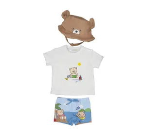 SS25 Mayoral - Bear Print T-Shirt/Swim Shorts and Hat Set