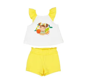 SS25 Mayoral - Fruit Print T-Shirt and Yellow Short Set