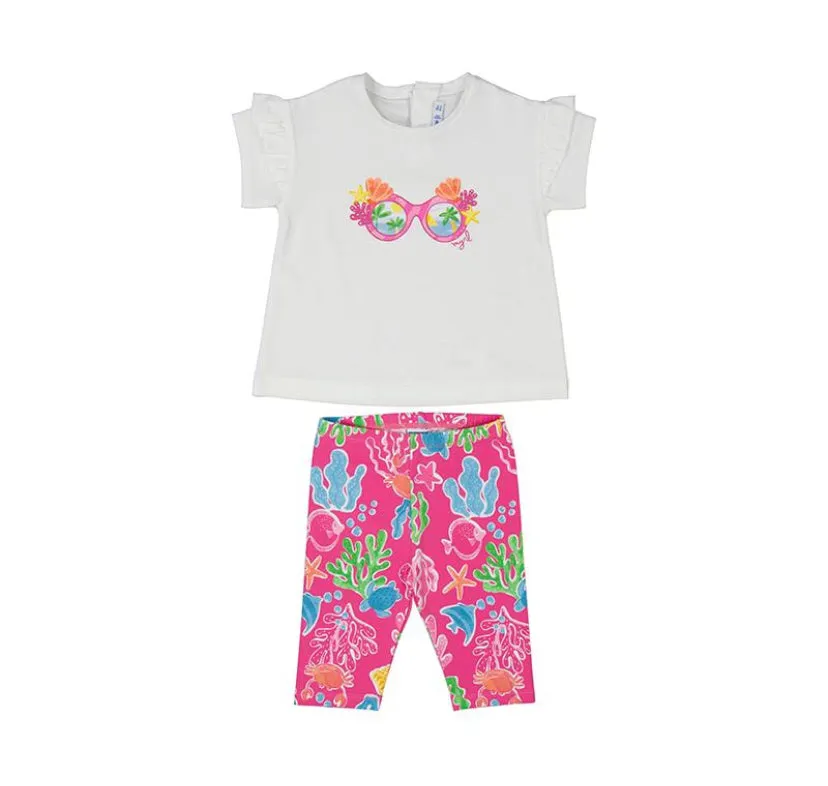 SS25 Mayoral - Fuchsia  Sealife T-Shirt and Legging Set