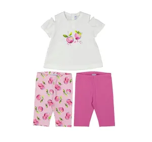 SS25 Mayoral - White T-Shirt with Cherry Print and 2 Pink Leggings Set
