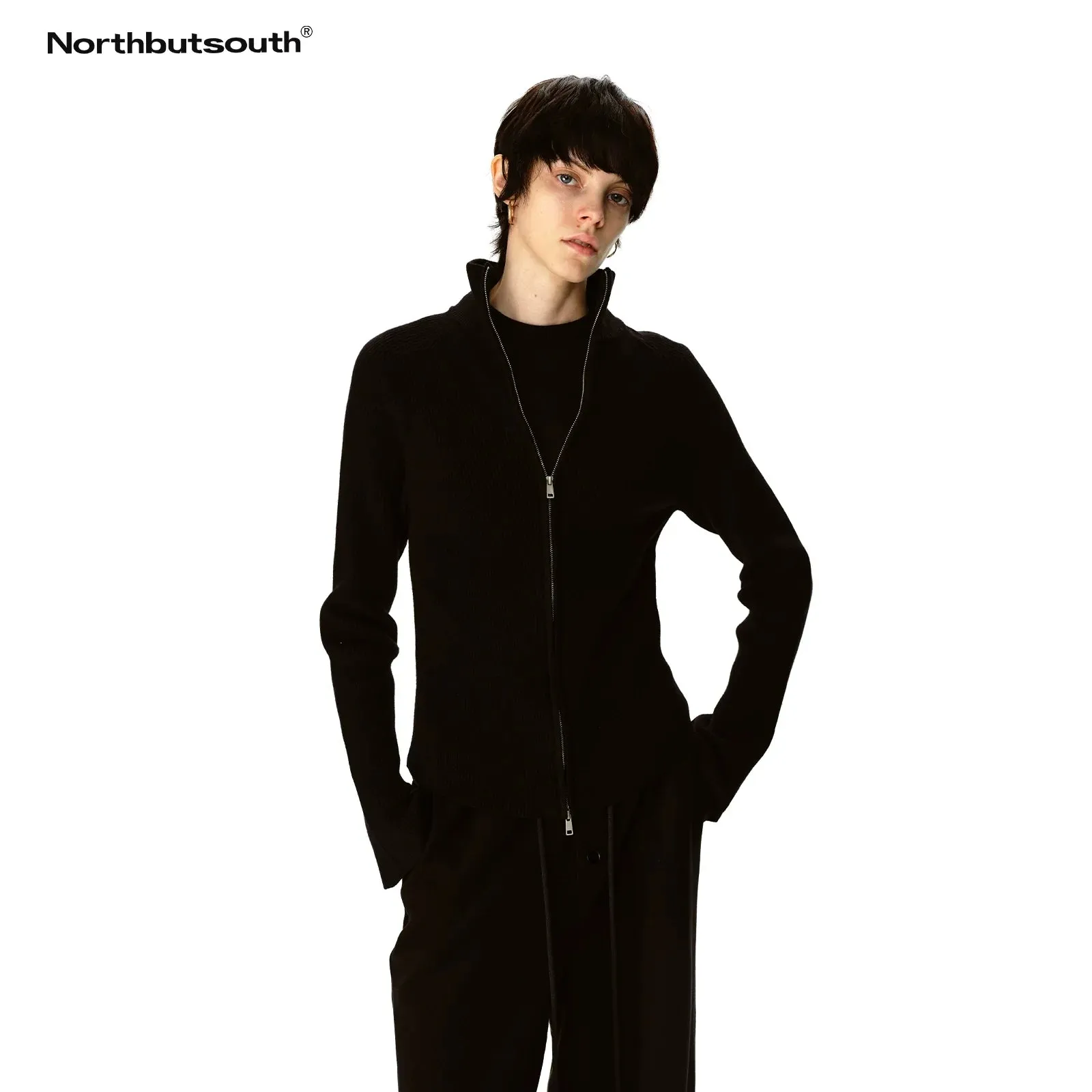 Stand Collar Zip-Up Sweater