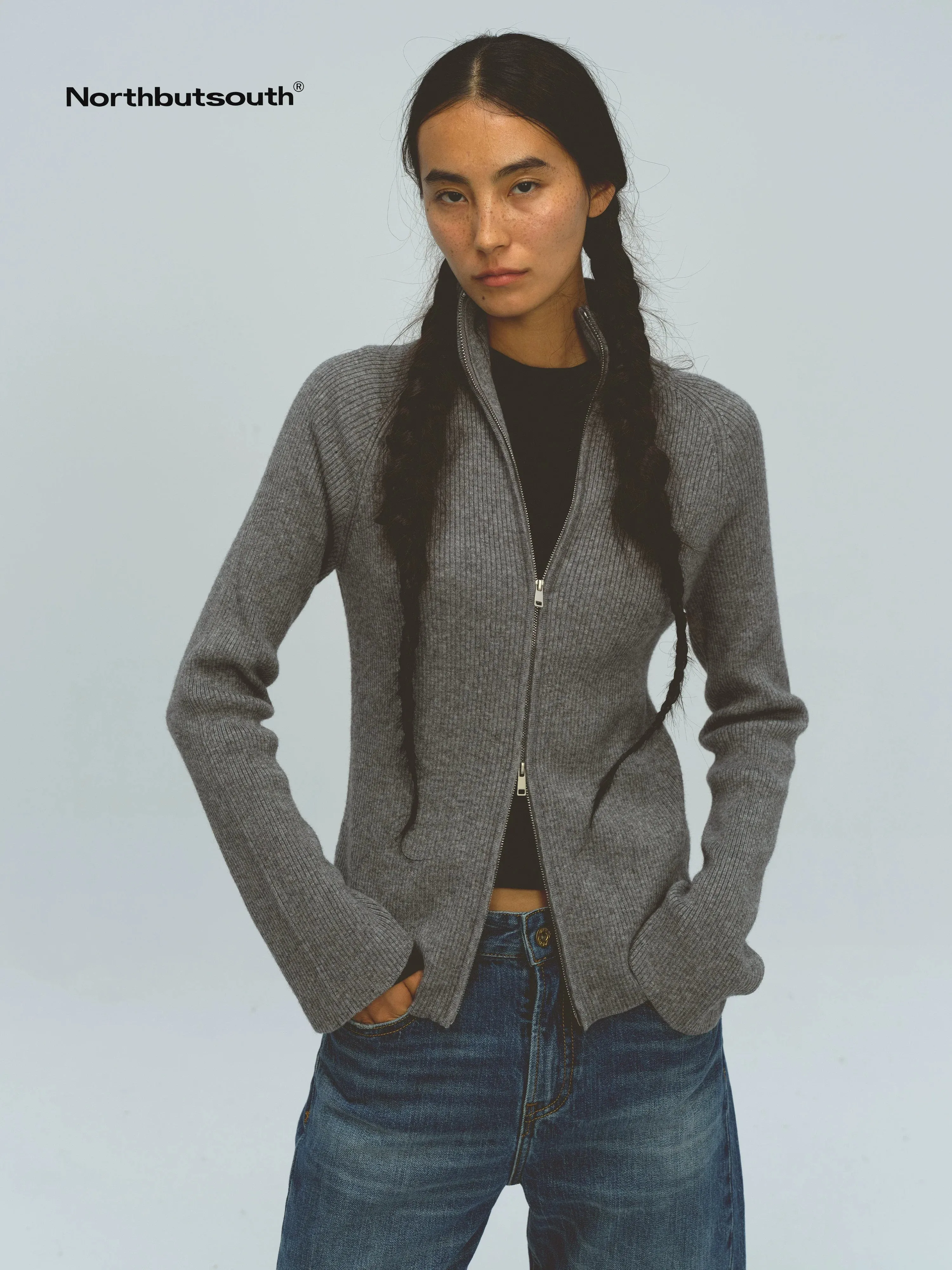Stand Collar Zip-Up Sweater