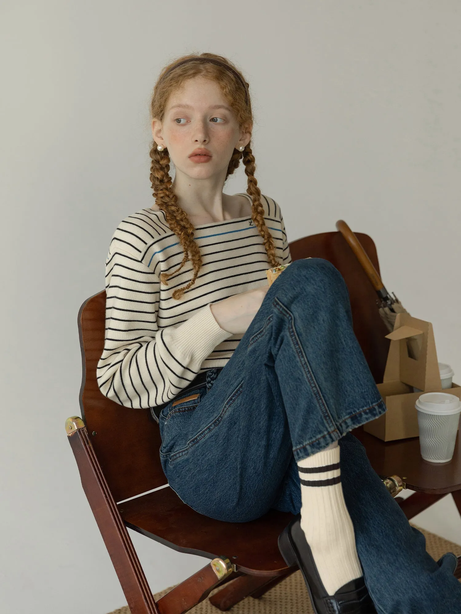 Striped Square-Neck Sweater