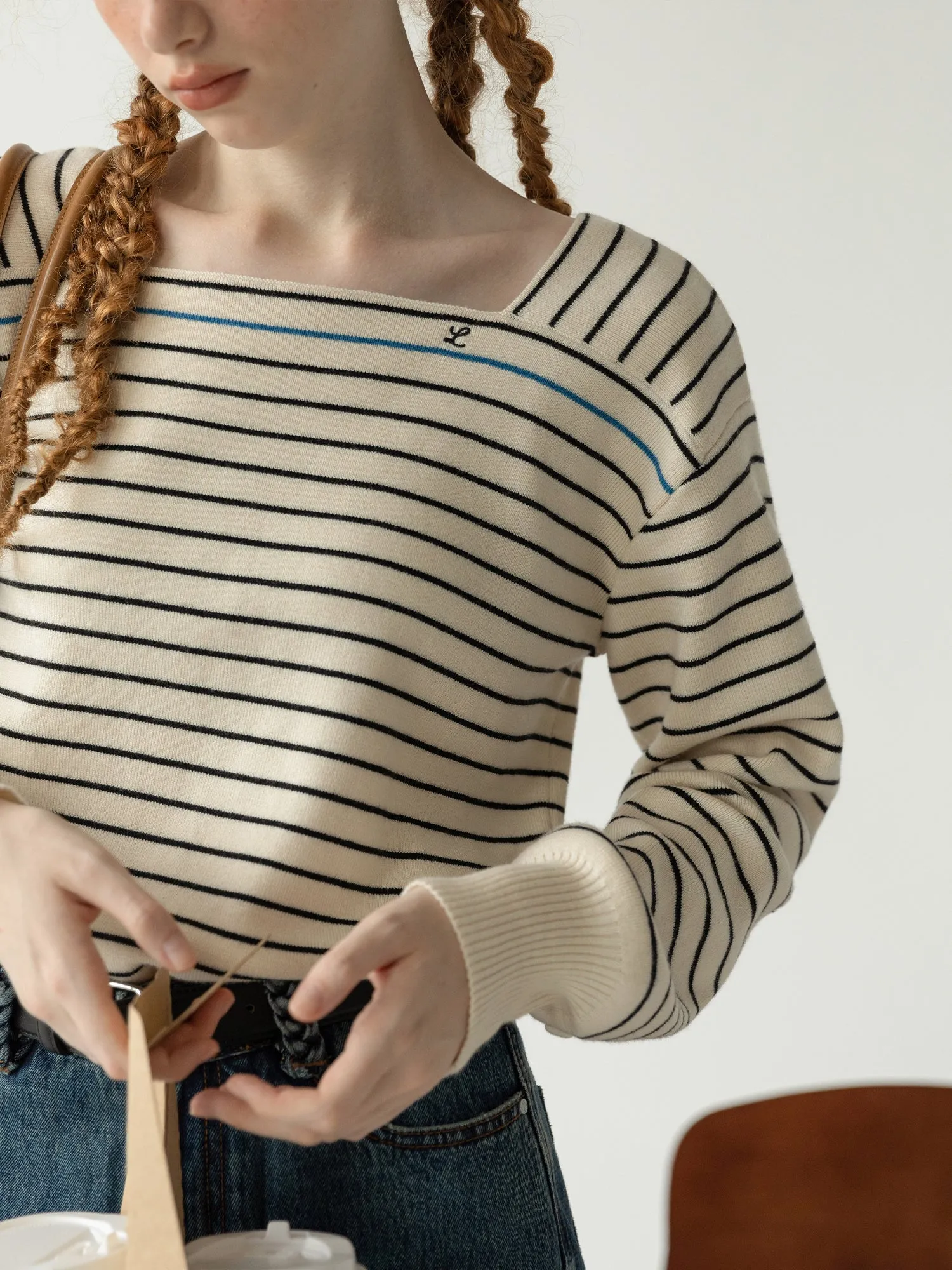 Striped Square-Neck Sweater