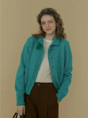 Striped Stand Collar Cardigan