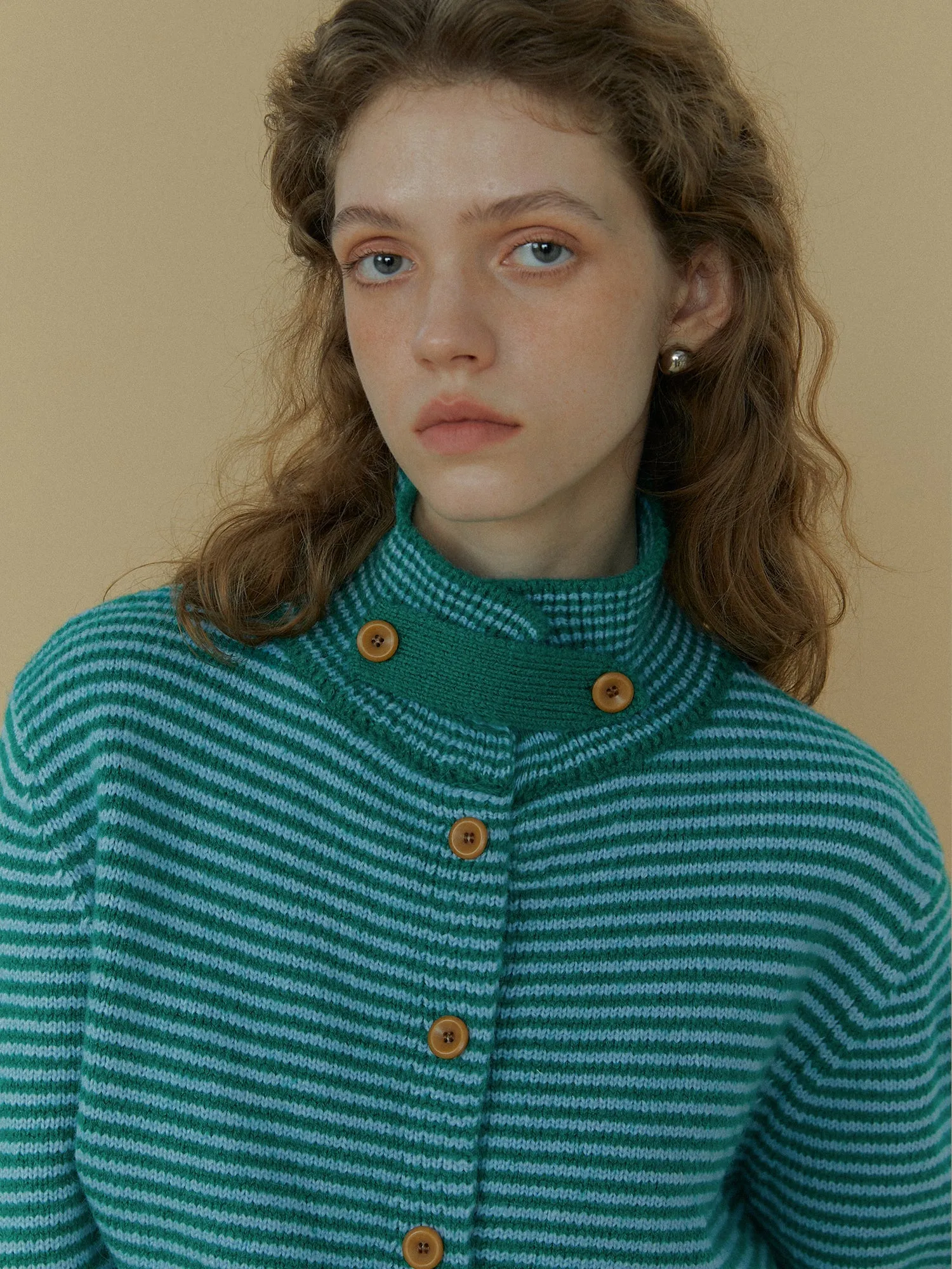 Striped Stand Collar Cardigan