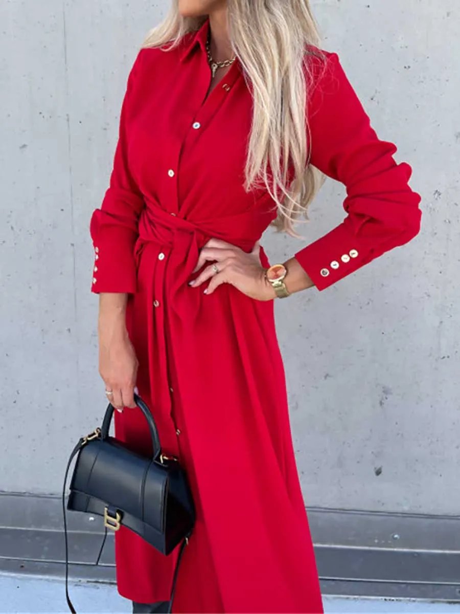 Stunncal Long Solid Color Cardigan Long Sleeve Hem Dress