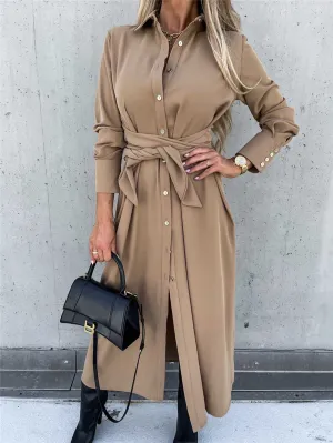 Stunncal Long Solid Color Cardigan Long Sleeve Hem Dress