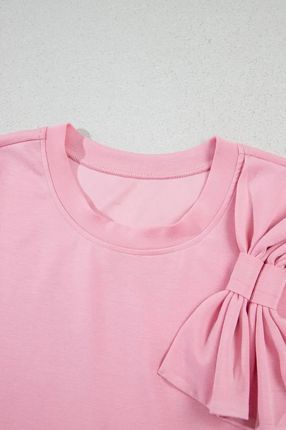 Stylish Bow Round Neck Short Sleeve T-Shirt for Women