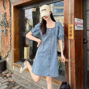 Stylish Denim Patchwork Mini Dress for Women