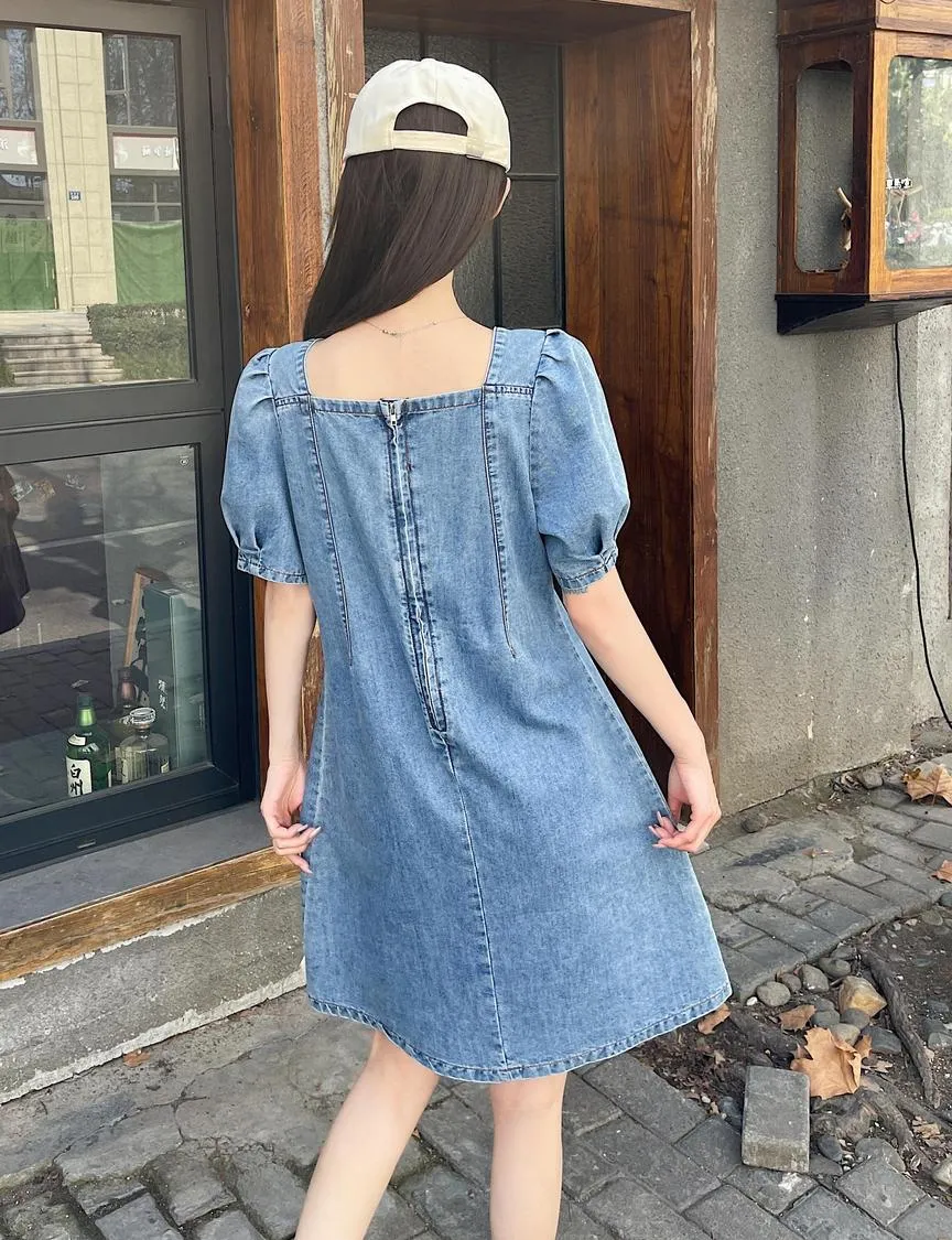 Stylish Denim Patchwork Mini Dress for Women