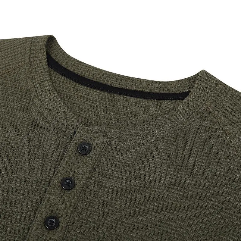 T-shirt à manches raglan et col henley gaufré vintage