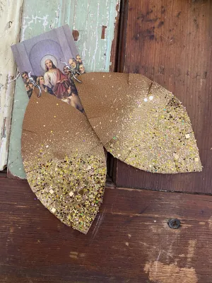 Tan and gold feather Statement Earrings