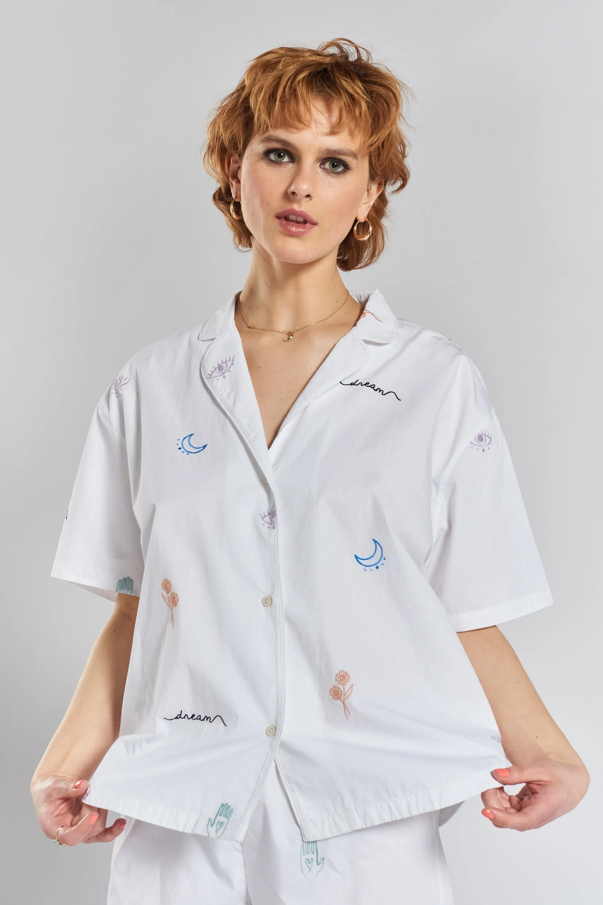Telopea embroidered woven-cotton shirt - Glacier White