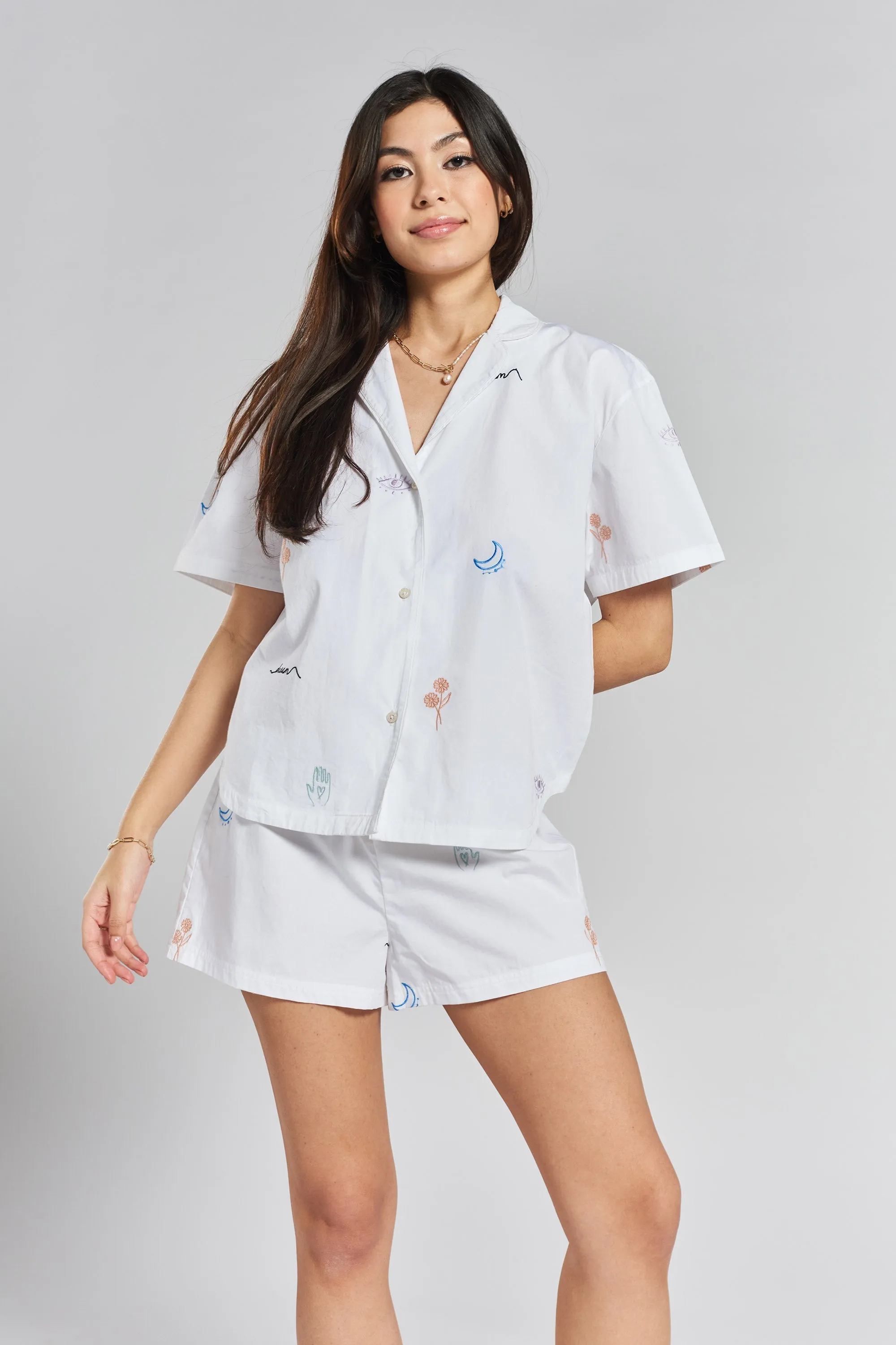 Telopea embroidered woven-cotton shirt - Glacier White