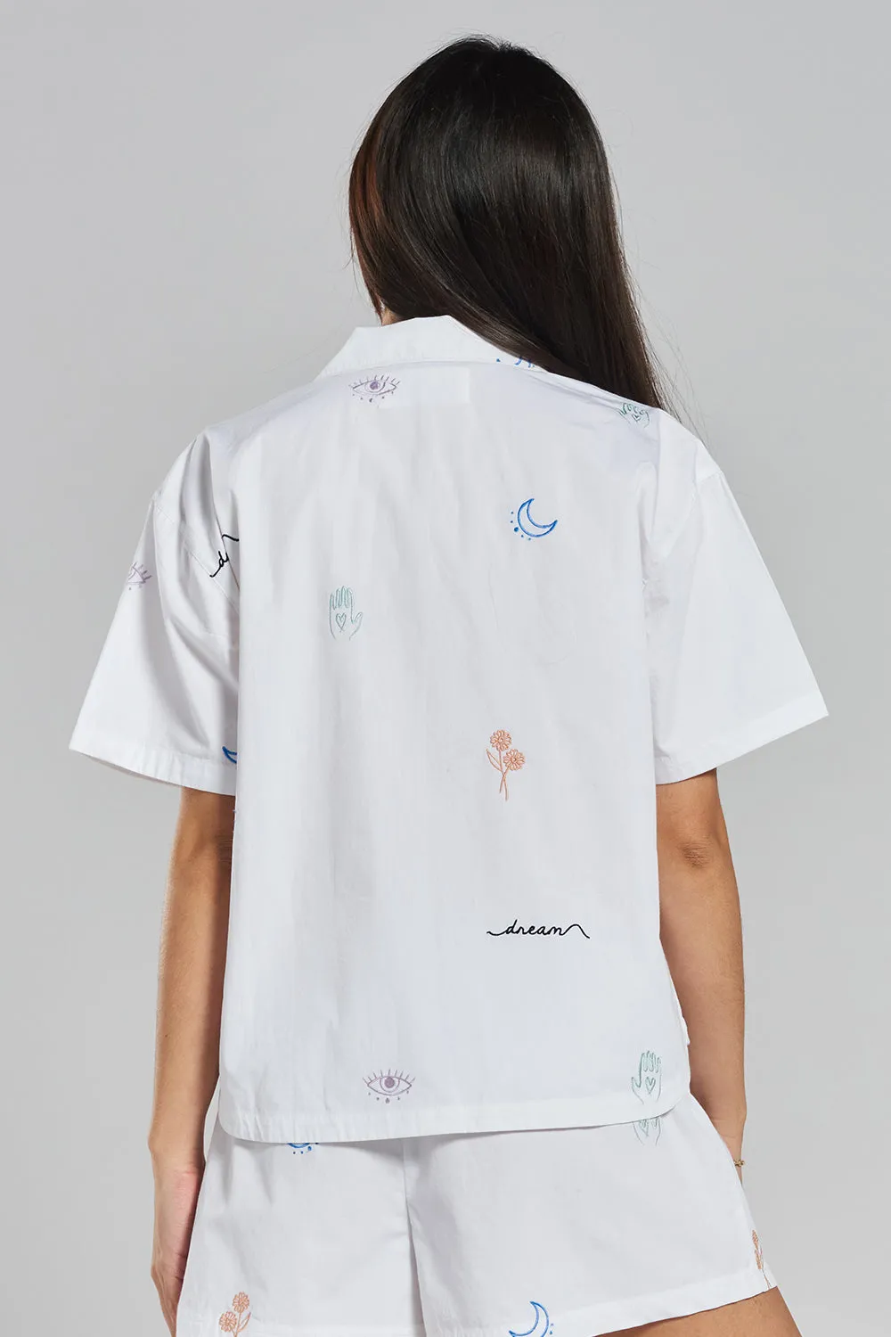 Telopea embroidered woven-cotton shirt - Glacier White