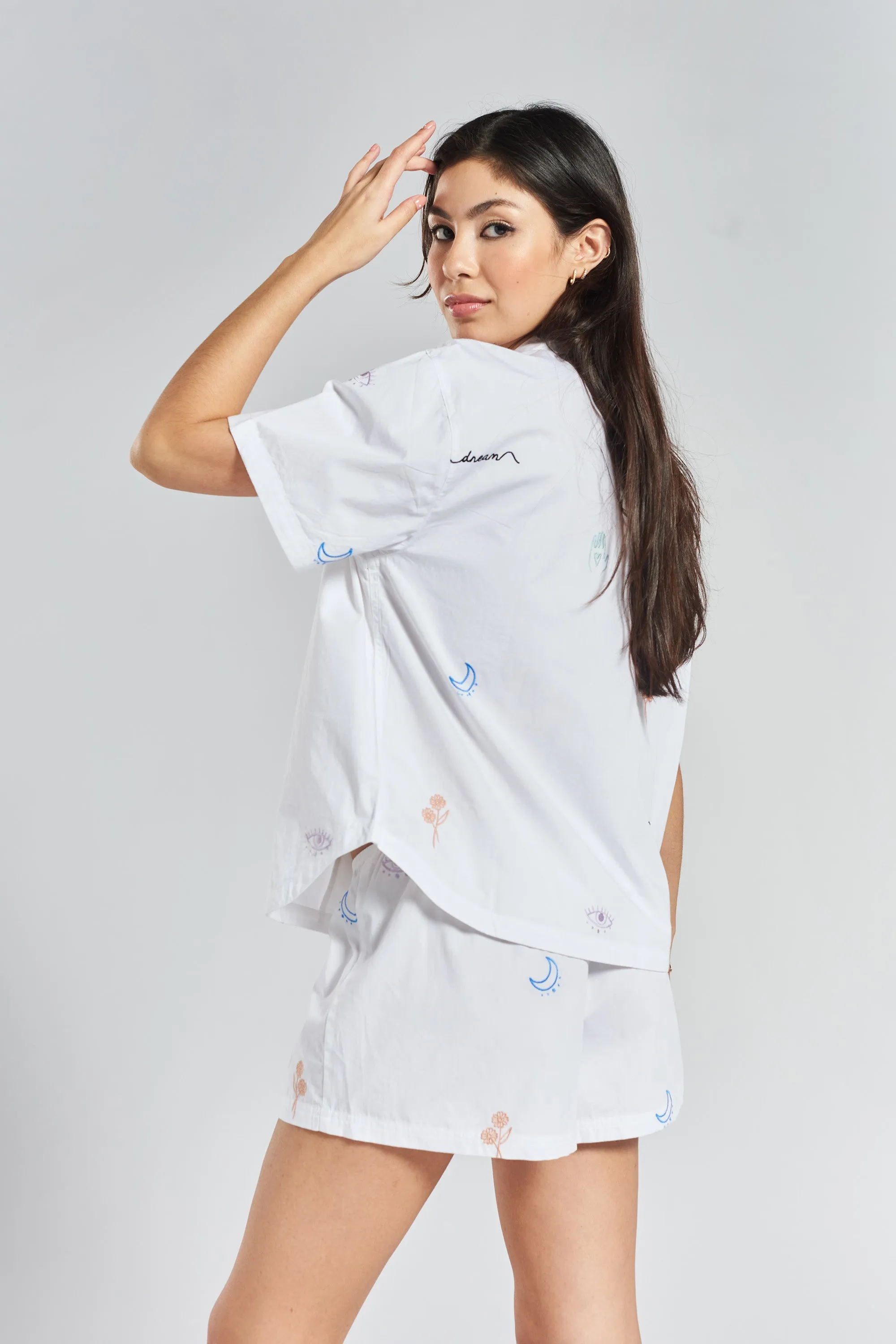 Telopea embroidered woven-cotton shirt - Glacier White