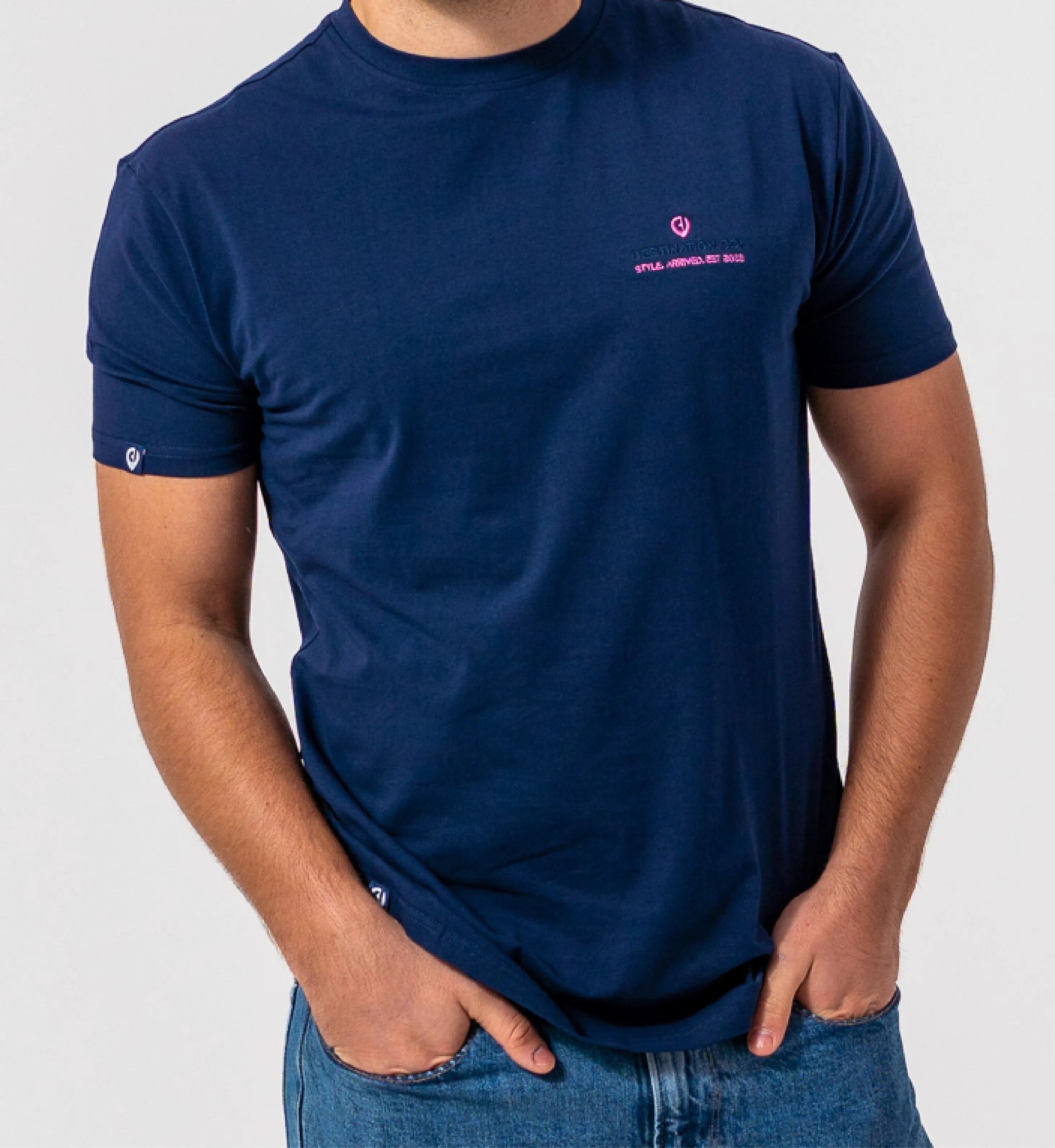 The Original - Classic fit T-shirt in Navy Blue with Fuchsia Pink accents