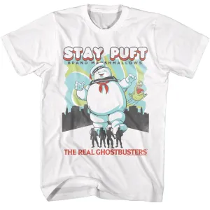 The Real Ghostbusters RGB Stay Puft and Busters White T-Shirt