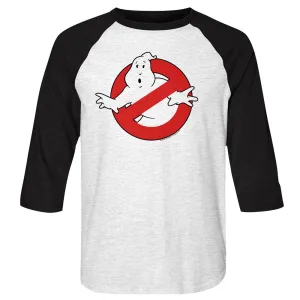 The Real Ghostbusters Symbol White Heather Vintage Black Raglan