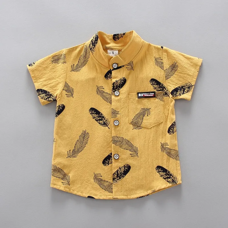 Toddler Boys Short Sleeve Feather Shirt And Shorts Set