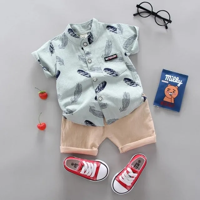 Toddler Boys Short Sleeve Feather Shirt And Shorts Set
