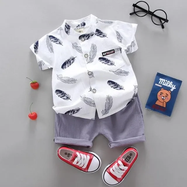 Toddler Boys Short Sleeve Feather Shirt And Shorts Set
