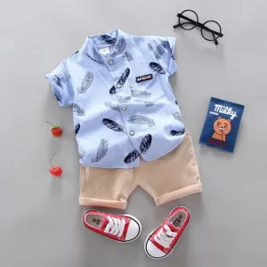 Toddler Boys Short Sleeve Feather Shirt And Shorts Set