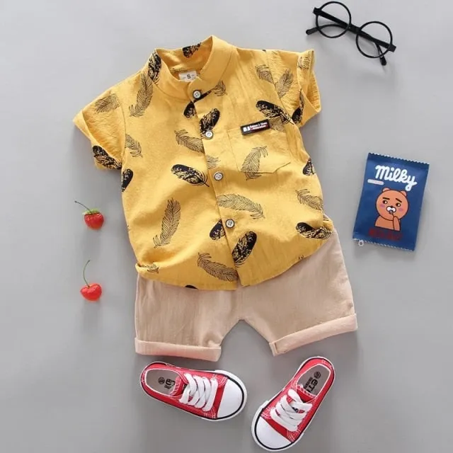 Toddler Boys Short Sleeve Feather Shirt And Shorts Set