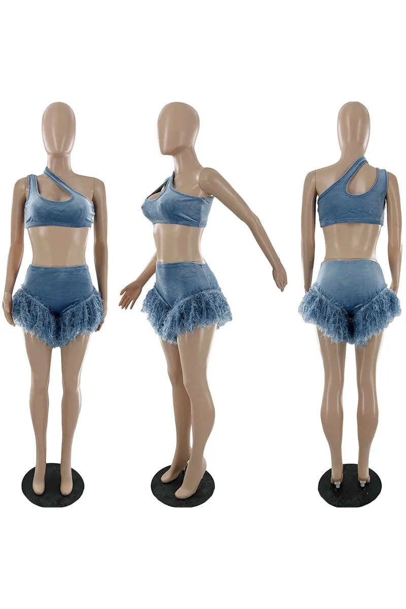 UH797 One-Shoulder Midriff Top and Shorts Set