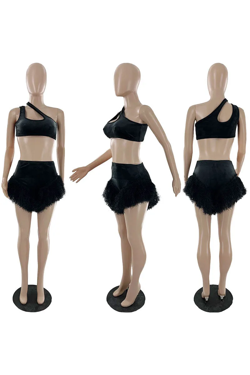 UH797 One-Shoulder Midriff Top and Shorts Set