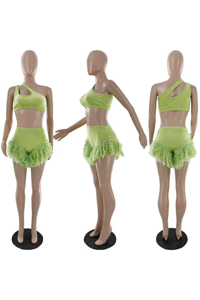 UH797 One-Shoulder Midriff Top and Shorts Set