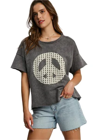 Umgee Mineral Wash T-Shirt with Lace Applique