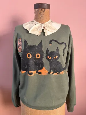 UNISEX CAT MONSTERS SWEATSHIRTS *OLIVE