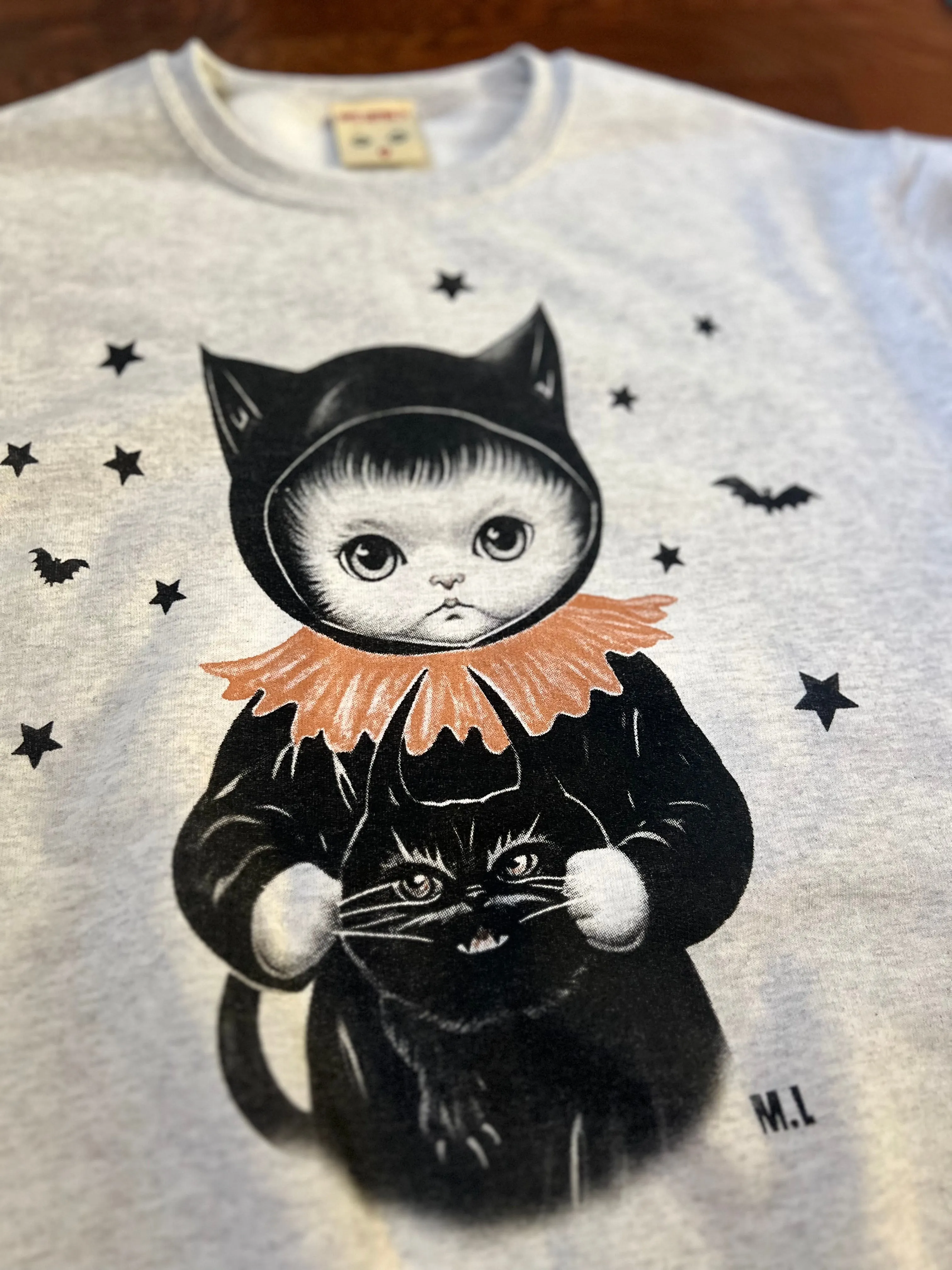 ＊UNISEX＊ SPOOKY CAT SWEATSHIRTS *HEATHER GRAY