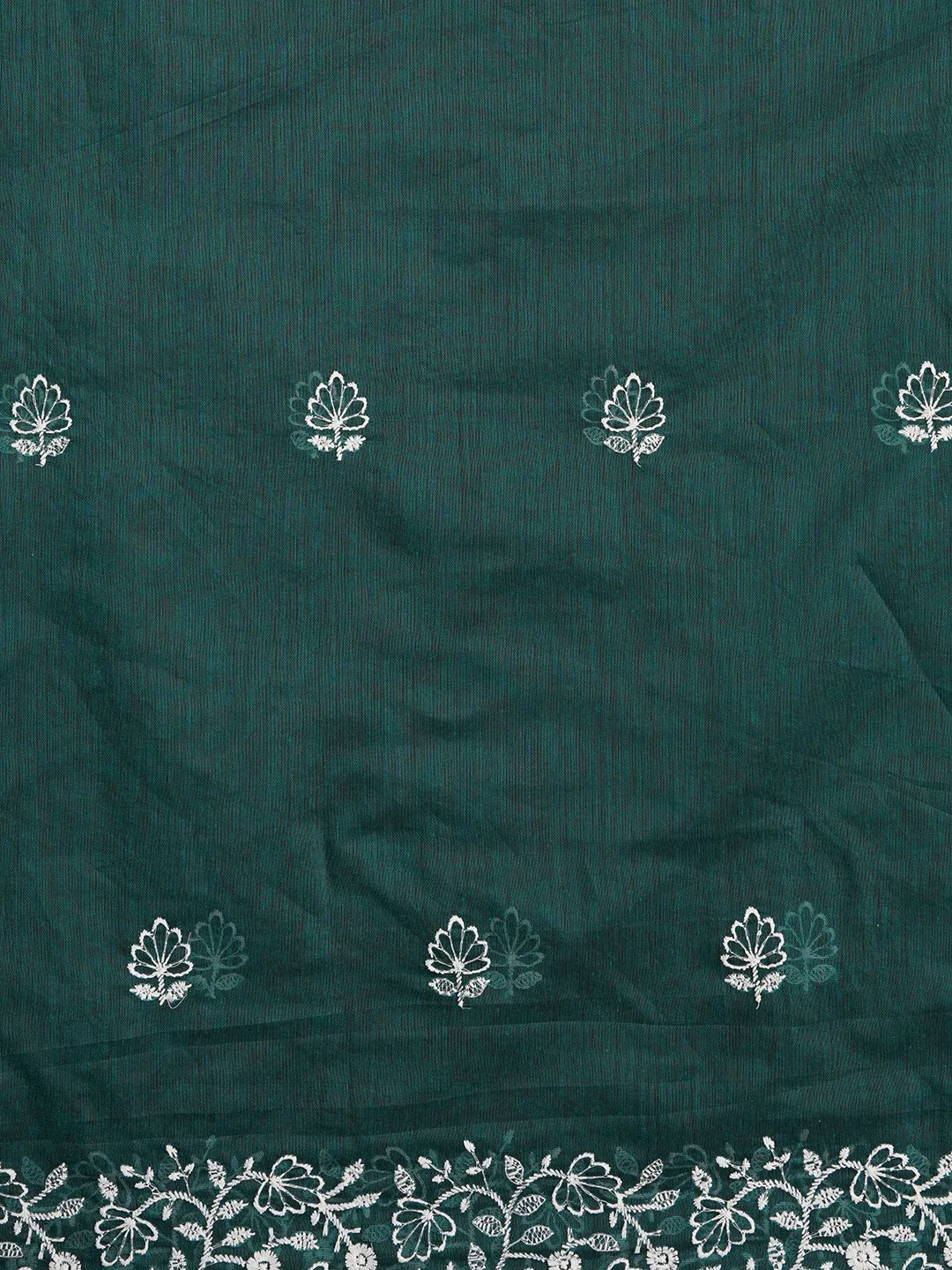 Unstitched Green Embroidered Cotton Blend Dress Material With Dupatta