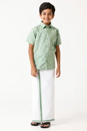 Varna - Green Matching Fixit Dhoti and Shirt 2 in 1 Set For Kids | Uathayam
