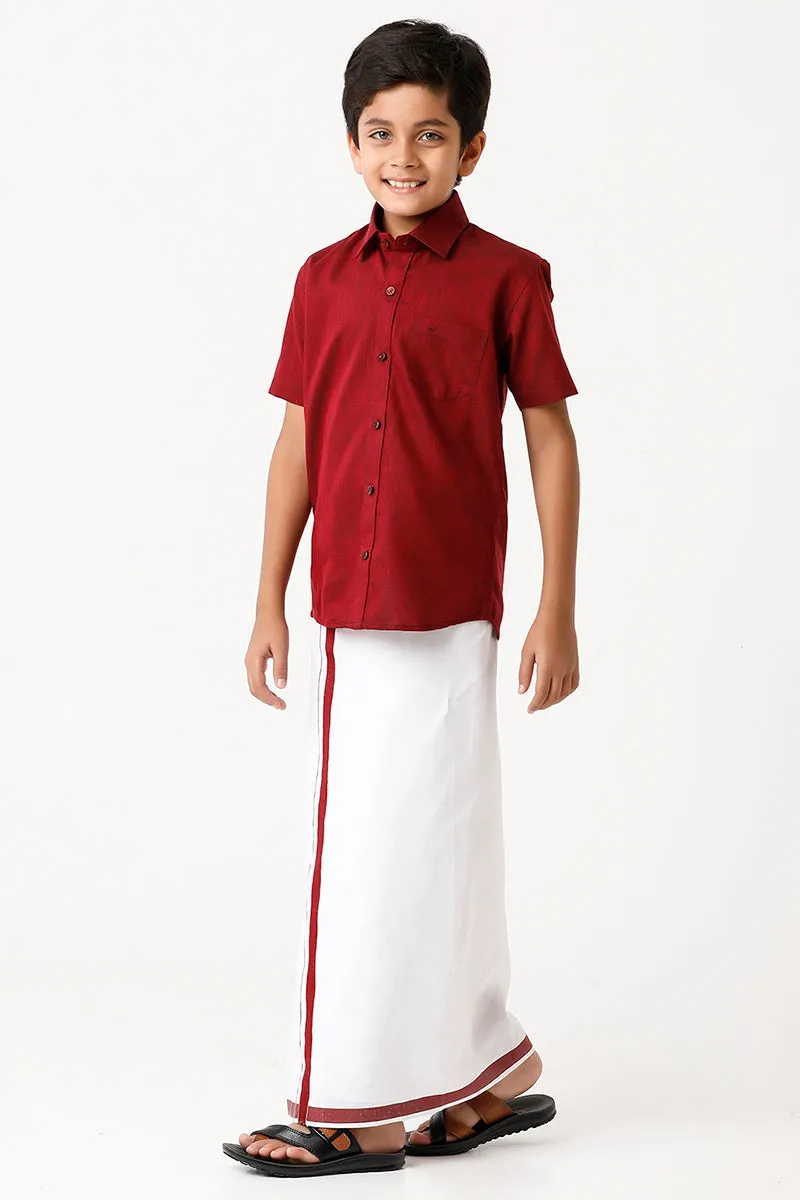 Varna - Maroon Matching Fixit Dhoti and Shirt 2 in 1 Set For Kids | Uathayam